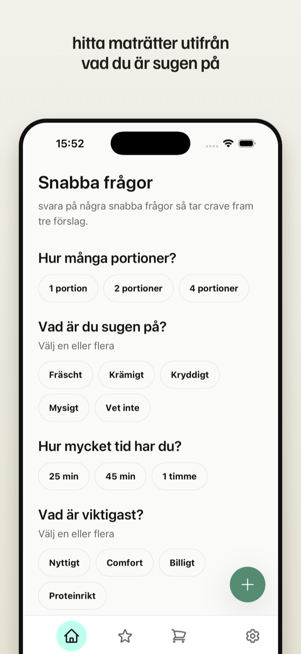 Skärmdump: Snabba frågor i Crave